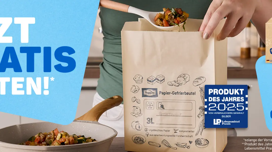 Toppits® Papier-Gefrierbeutel gratis testen – 100 % Cashback sichern!❄️